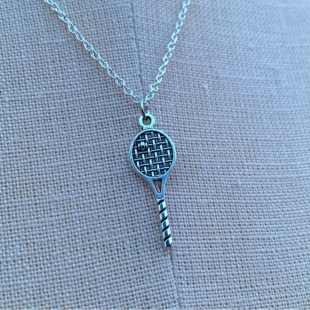 NWT Sterling Silver Plated Chain & Alloy Tennis Racket Charm Necklace